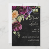 Dunkle Elegant Black Dramatic Floral Bridal Lunche Einladung (Vorderseite)