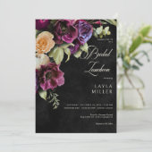 Dunkle Elegant Black Dramatic Floral Bridal Lunche Einladung (Stehend Vorderseite)