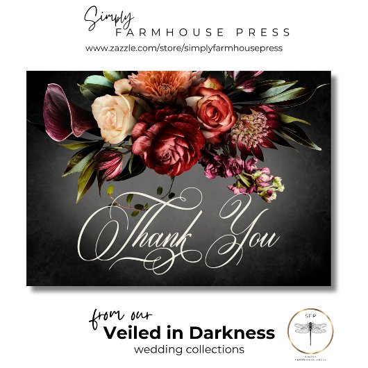 Dunkle Elegant Blur Herbstblütenhochzeit Dankeskarte