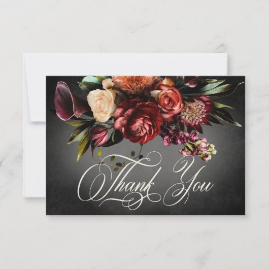 Dunkle Elegant Blur Herbstblütenhochzeit Dankeskarte (Vorderseite)