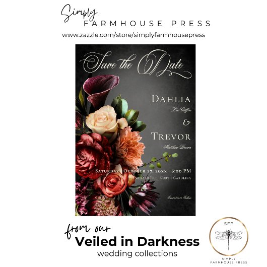 Dunkle Elegant Blur Herbstblütenhochzeit Save The Date