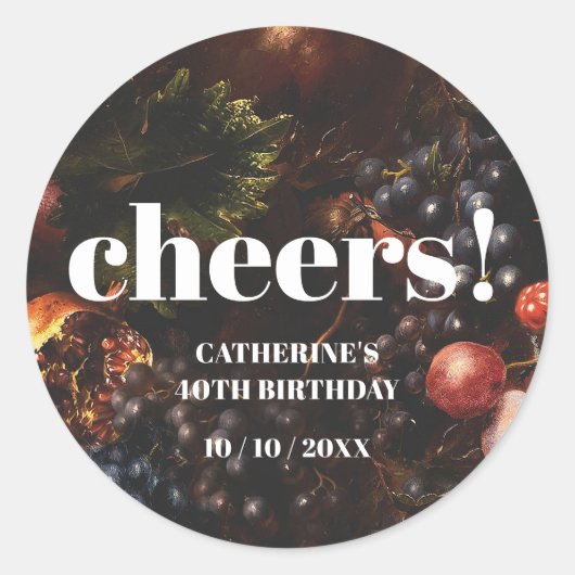 Dunkle Elegant Burgundy Fruchtsäfte Trauben Geburt Runder Aufkleber (Vorderseite)