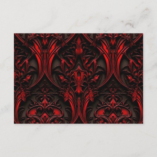 Dunkle Elegant Rot & Schwarz Gothic Damask Hochzei Begleitkarte (Rückseite)