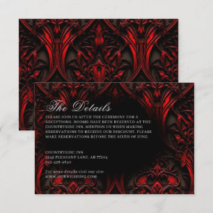 Dunkle Elegant Rot & Schwarz Gothic Damask Hochzei Begleitkarte