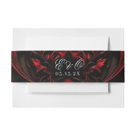 Dunkle Elegant Rot & Schwarz Gothic Damask Hochzei Einladungsbanderole