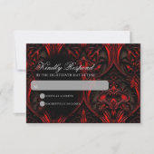 Dunkle Elegant Rot & Schwarz Gothic Damask Hochzei RSVP Karte (Vorderseite)