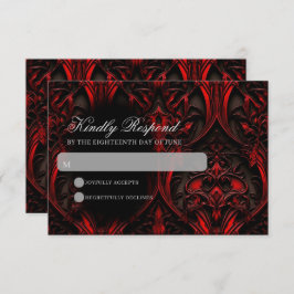 Dunkle Elegant Rot & Schwarz Gothic Damask Hochzei RSVP Karte
