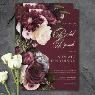 Dunkle elegante Burgunder- und cremefarbene floral Einladung