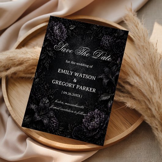 Dunkle elegante florale Gotik Save The Date