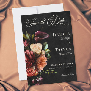 Dunkle elegante Herbst-Blumenhochzeit Save The Date