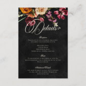 Dunkle Elegante Herbstblütenhochzeit Details Begleitkarte (Vorderseite)