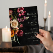 Dunkle elegante Herbstblütenhochzeit Einladung