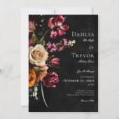 Dunkle elegante Herbstblütenhochzeit Einladung (Vorderseite)