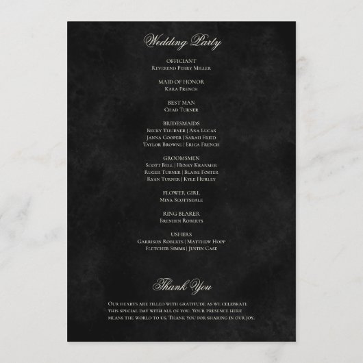 Dunkle elegante Herbstblütenhochzeit Programm (Rückseite)