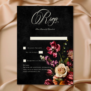 Dunkle Elegante Herbstblütenhochzeit QR-Code RSVP Karte