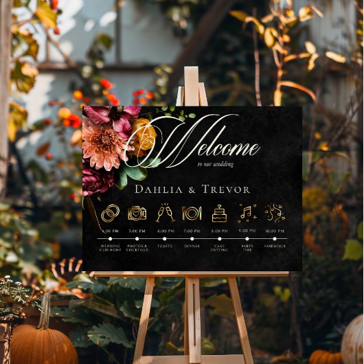 Dunkle Elegante Herbstblütenhochzeit Reihenfolge d Poster