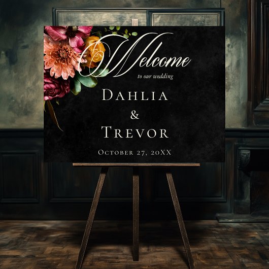 Dunkle elegante Herbstblütenhochzeit Willkommen Poster