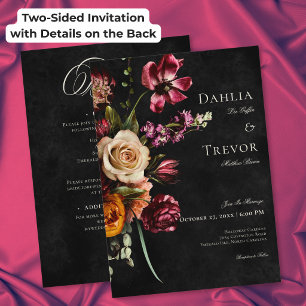 Dunkle elegante herbstliche Blumenhochzeit doppels Einladung