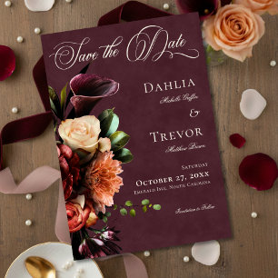 Dunkle elegante herbstliche florale Burgunder-Hoch Save The Date