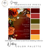 Dunkle elegante Summer Sunset Floral Wedding QR Co RSVP Karte