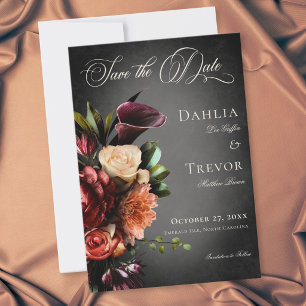 Dunkle elegante verschwommene Herbst-Blumenhochzei Save The Date