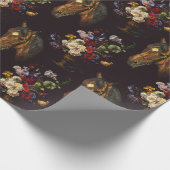 Dunkle elegante Vintage-Pferd-Blumen Geschenkpapier (Ecke)