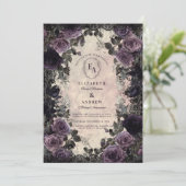 Dunkle Eleganz mit Lila Rose und Spitzen Einladung (Stehend Vorderseite)