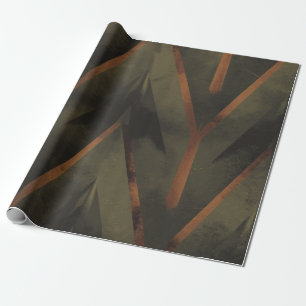 Dunkle Eleganz Orange und grünes Muster Geschenkpapier