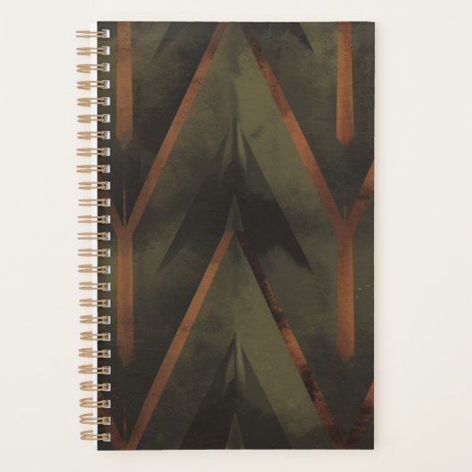 Dunkle Eleganz Orange und grünes Muster Planer (Vorderseite)