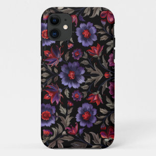 Dunkle Eleganz: Schwarzes und Lila Blumenmuster Case-Mate iPhone Hülle
