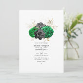 Dunkle Emerald- und Gold Floral Wedding Einladung (Stehend Vorderseite)