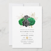 Dunkle Emerald- und Gold Floral Wedding Einladung (Vorderseite)