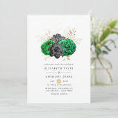 Dunkle Emerald- und Gold Floral Wedding Einladung (Stehend Vorderseite)