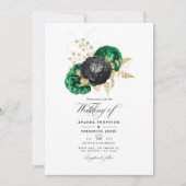 Dunkle Emerald- und Gold Floral Wedding Einladung (Vorderseite)