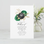 Dunkle Emerald- und Gold Floral Wedding Einladung (Stehend Vorderseite)