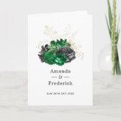 Dunkle Emerald- und Gold Floral Wedding Programm (Vorderseite)
