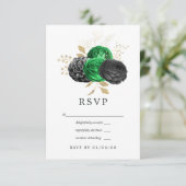 Dunkle Emerald- und Gold Floral Wedding RSVP Karte (Stehend Vorderseite)