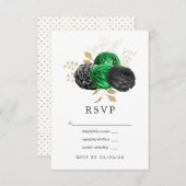 Dunkle Emerald- und Gold Floral Wedding RSVP Karte (Vorne/Hinten)