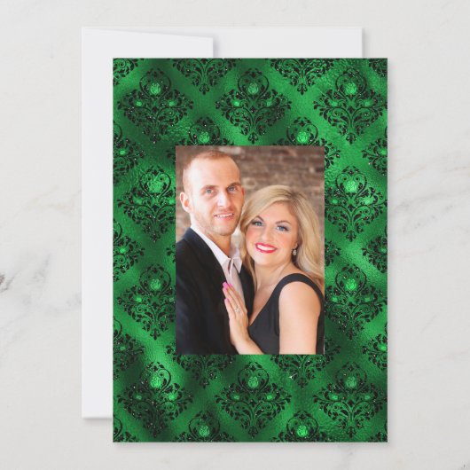 Dunkle Emerald- und Gold Floral Wedding Save The Date (Rückseite)