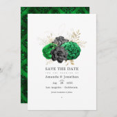 Dunkle Emerald- und Gold Floral Wedding Save The Date (Vorne/Hinten)