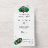 Dunkle Emerald- und Goldblumenhochzeit All In One Einladung (Innen Boden)