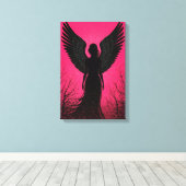 Dunkle Engel Silhouette Kunst mit Neon Pink Vibes Leinwanddruck (Insitu (Holzboden))