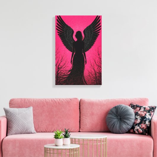 Dunkle Engel Silhouette Kunst mit Neon Pink Vibes Leinwanddruck (Insitu (Wohnzimmer))