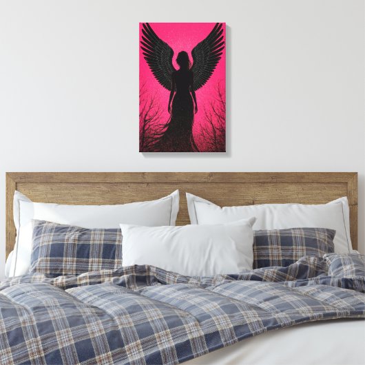 Dunkle Engel Silhouette Kunst mit Neon Pink Vibes Leinwanddruck (Insitu (Schlafzimmer))