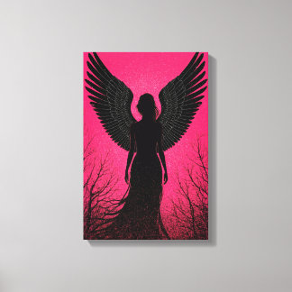 Dunkle Engel Silhouette Kunst mit Neon Pink Vibes Leinwanddruck