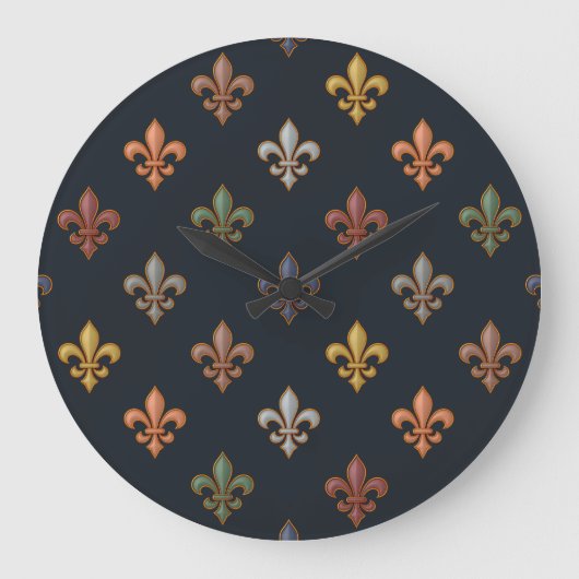 Dunkle Erde Waldlandschaft Fleur-de-lis Design Große Wanduhr (Vorderseite)
