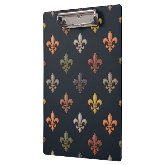 Dunkle Erde Waldlandschaft Fleur-de-lis Design Klemmbrett (Links)