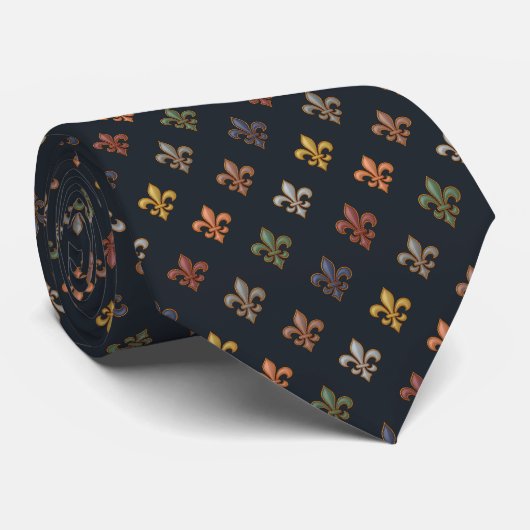 Dunkle Erde Waldlandschaft Fleur-de-lis Design Krawatte (Gerollt)