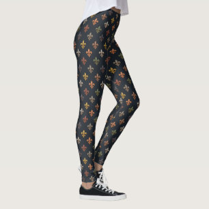 Dunkle Erde Waldlandschaft Fleur-de-lis Design Leggings