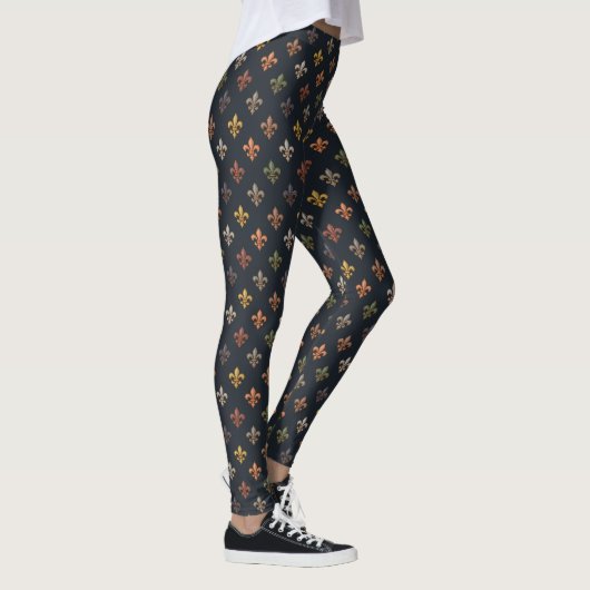 Dunkle Erde Waldlandschaft Fleur-de-lis Design Leggings (Rechts)